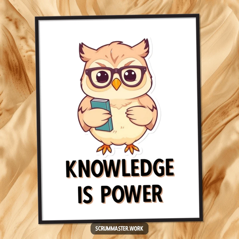 Funny Owl Glasses Nodding Digital Art Print: Printable art of a wise owl with glasses nodding sagely, holding notes, for intellect.