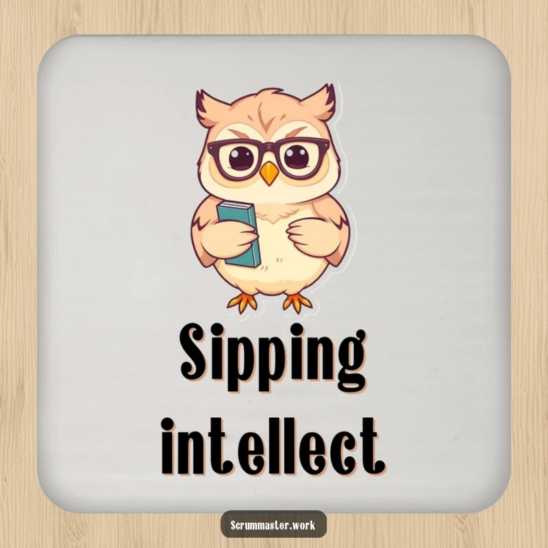 Funny Owl Glasses Nodding Coaster: A coaster featuring a wise owl nodding sagely, holding notes, for surface protection.