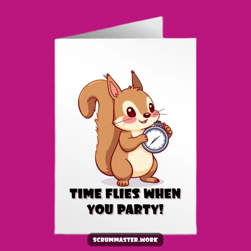 Free Printable Funny Squirrel Birthday Card: Curious Timer Watcher, Downloadable Fun Gift