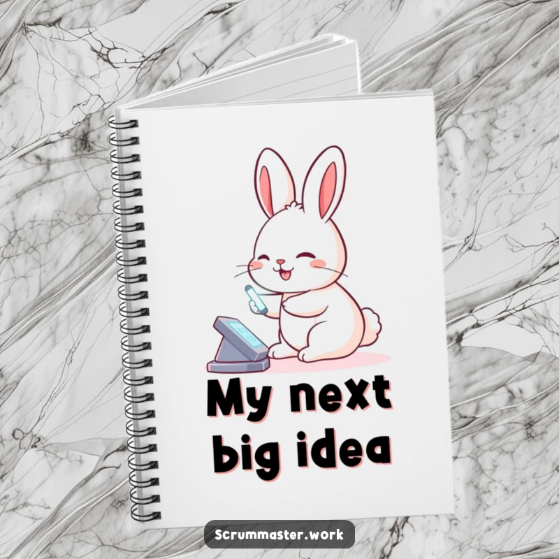 Funny Rabbit Virtual Board Notebook: A notebook featuring a smiling rabbit tapping a virtual board with a glowing stylus, for ideas.