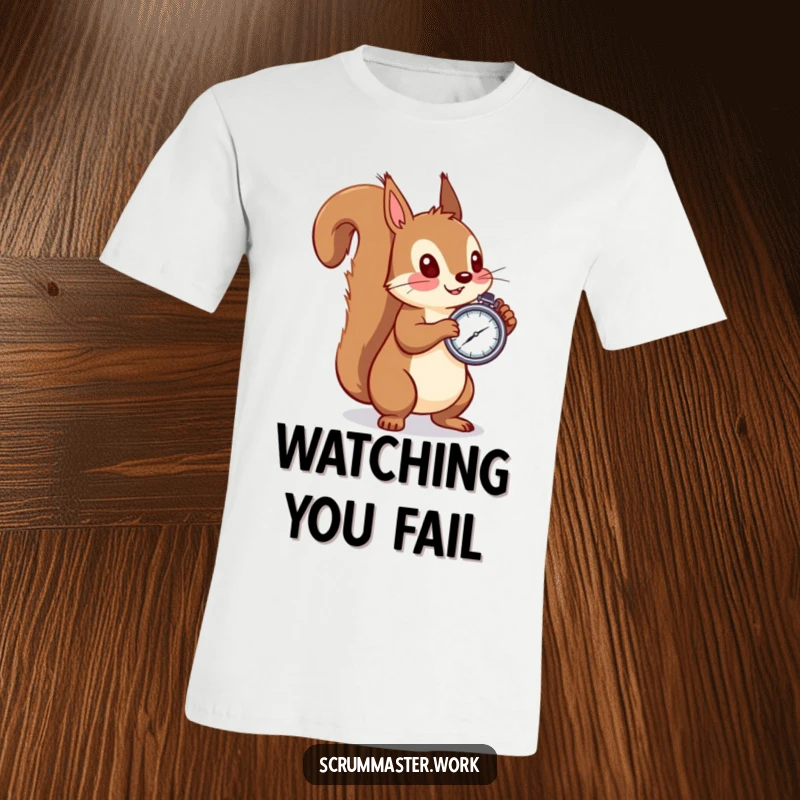 Funny squirrel t-shirt, holding a stopwatch, observing synchronized action, a comical scene for humor lovers gifting.